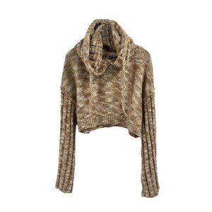 Urban Outfitters Chunky Knit Hooded Crop Sweater Bell Sleeves Boho Festival XL